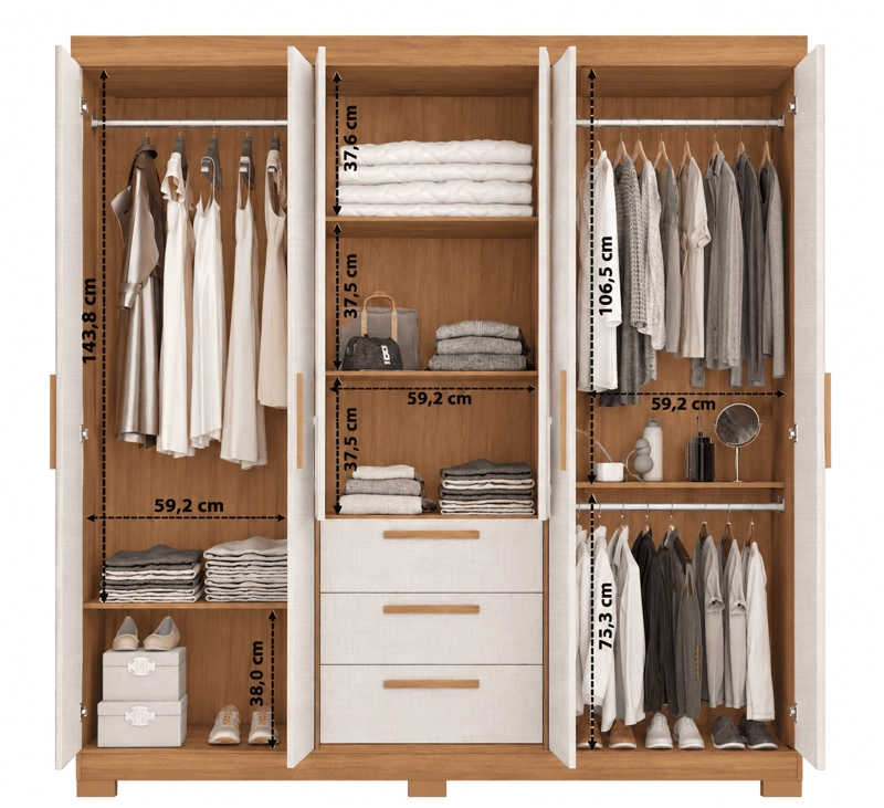 CLOSET 6 PUERTAS 3 CAJONES GALWAY CAFE /OFF WHITE - 7