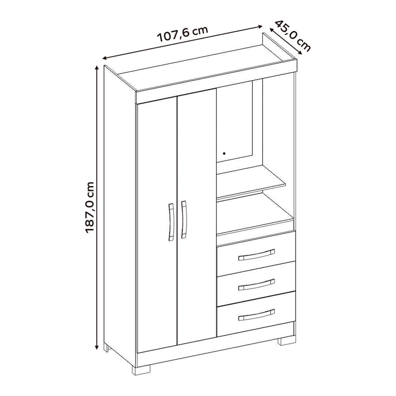CLOSET 2 PUERTAS 3 CAJONES CON ESPEJO NOAH CAFE - 4