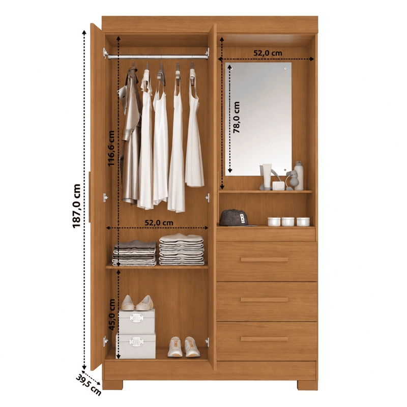 CLOSET 2 PUERTAS 3 CAJONES CON ESPEJO NOAH CAFE - 5