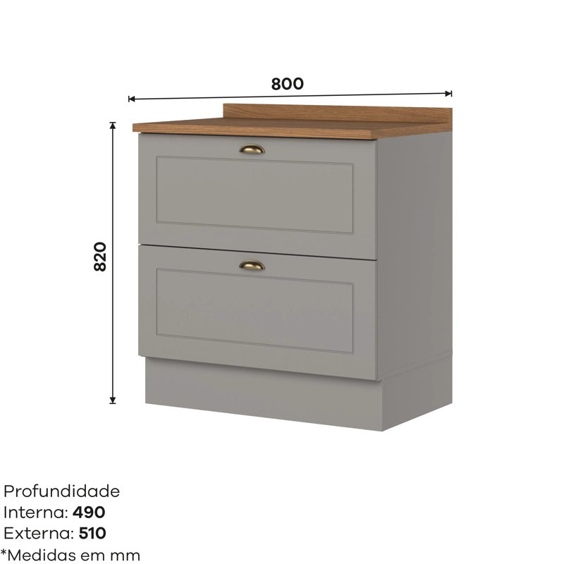 MUEBLE BAJO 2 CAJONES 80 CM GRIS /NATURE - 2