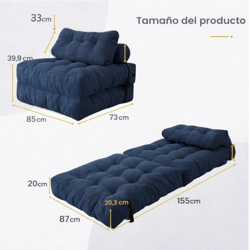SILLA SOFA CAMA 155X81CM PUFF PLEGABLE ACOLCHADA HOGAR - 2