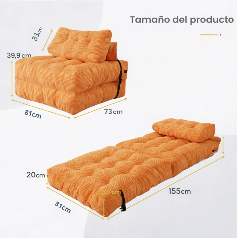 SILLA SOFA CAMA 155X81CM PUFF PLEGABLE ACOLCHADA HOGAR - 2