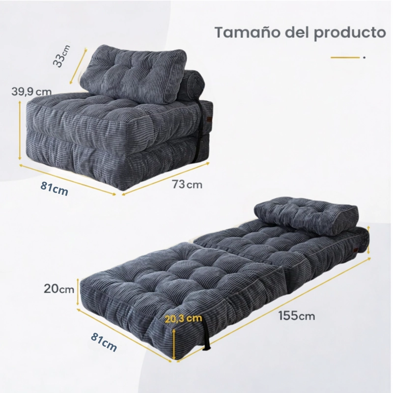 SILLA SOFA CAMA 155X81CM PUFF PLEGABLE ACOLCHADA HOGAR - 2