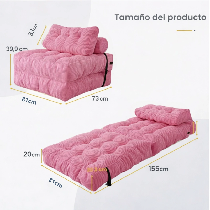 SILLA SOFA CAMA 155X81CM PUFF PLEGABLE ACOLCHADA HOGAR - 2