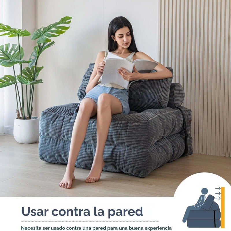 SILLA SOFA CAMA 155X81CM PUFF PLEGABLE ACOLCHADA HOGAR - 3