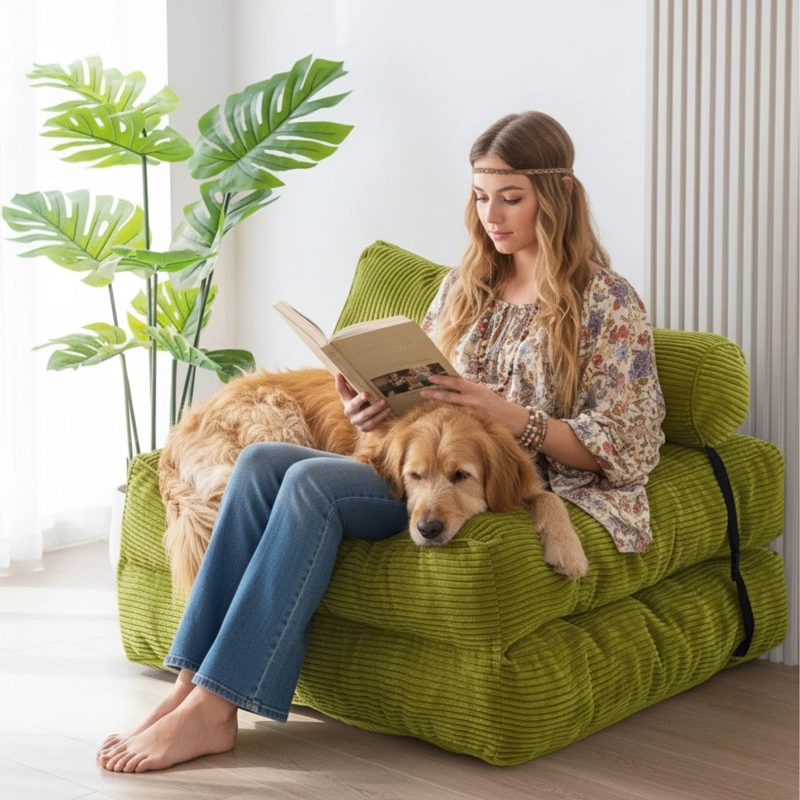SILLA SOFA CAMA 155X81CM PUFF PLEGABLE ACOLCHADA HOGAR - 3