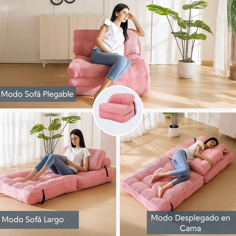 SILLA SOFA CAMA 155X81CM PUFF PLEGABLE ACOLCHADA HOGAR - 3