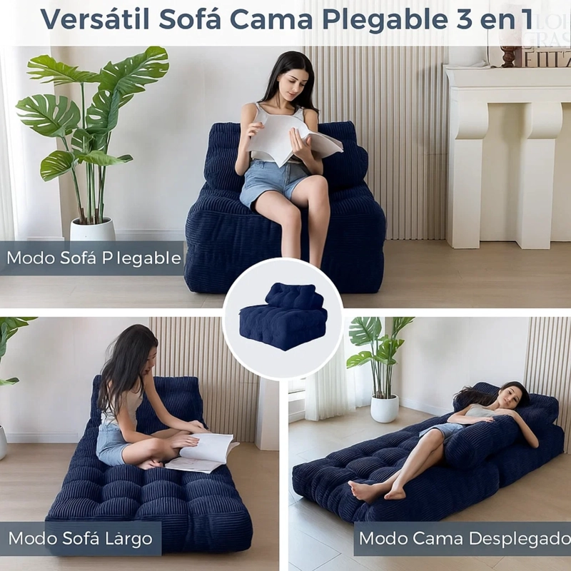 SILLA SOFA CAMA 155X81CM PUFF PLEGABLE ACOLCHADA HOGAR - 4