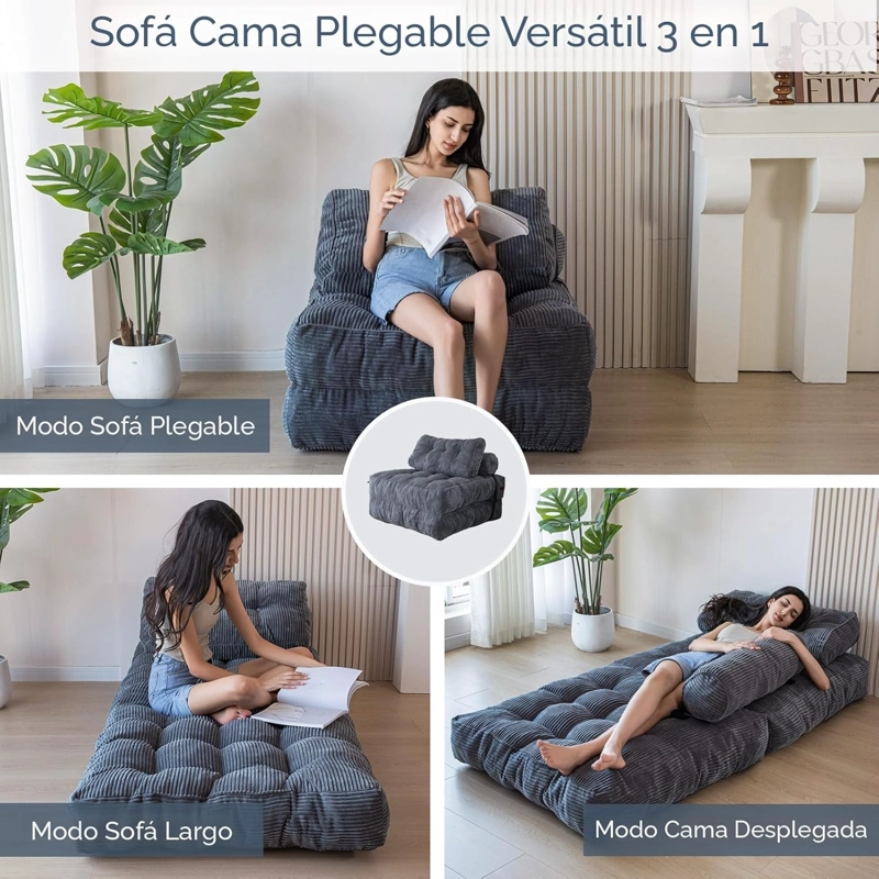 SILLA SOFA CAMA 155X81CM PUFF PLEGABLE ACOLCHADA HOGAR - 4