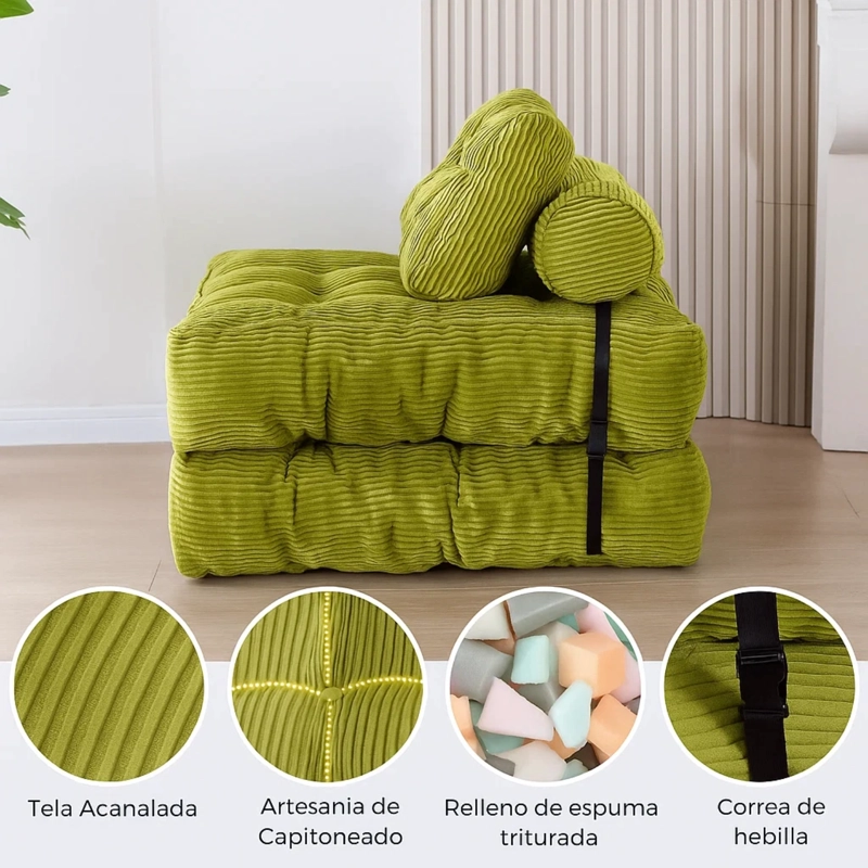 SILLA SOFA CAMA 155X81CM PUFF PLEGABLE ACOLCHADA HOGAR - 4
