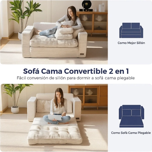 SOFA CAMA 2 EN 1 CONVERTIBLE PLEGABLE ESPUMA DENSA - 3