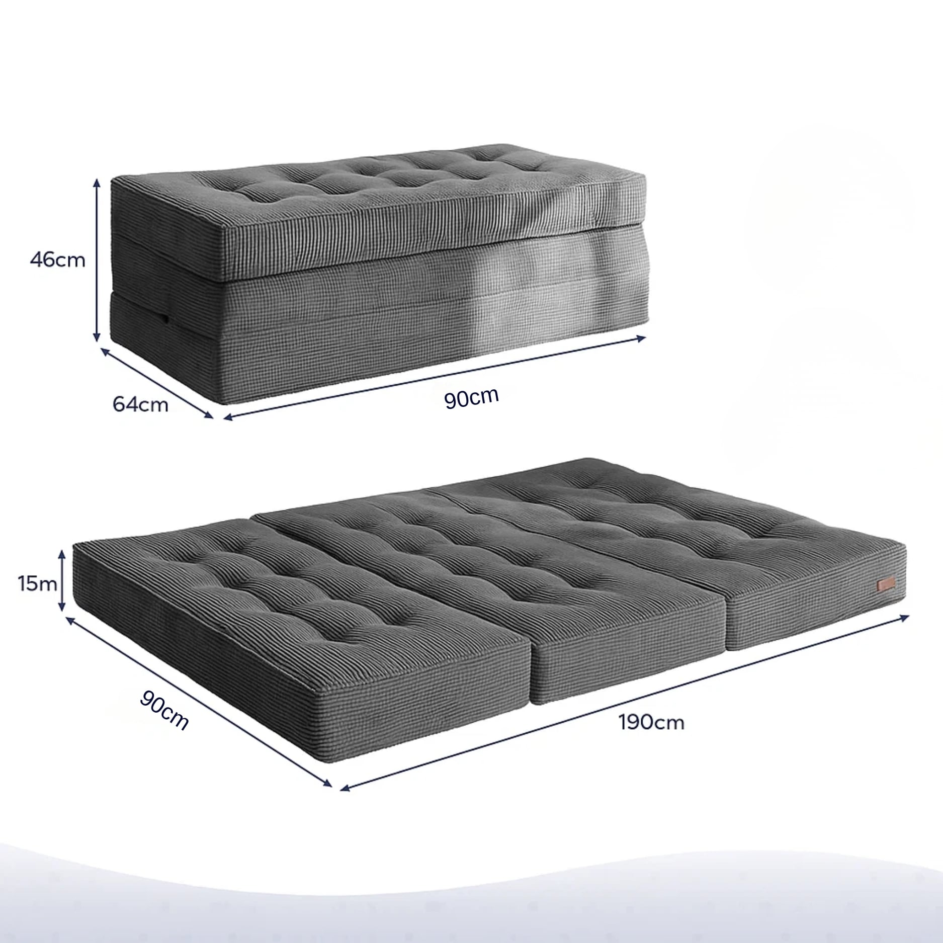 Sofa Colchoneta Plegable De Tres Piezas 190cmx90cm - 2