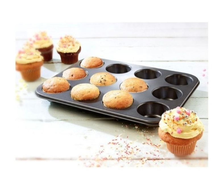 MOLDE 12 MUFFINS CUPCAKES PLACA TEFLÓN PETTISH ONLINE VC COLOR NEGRO - 2