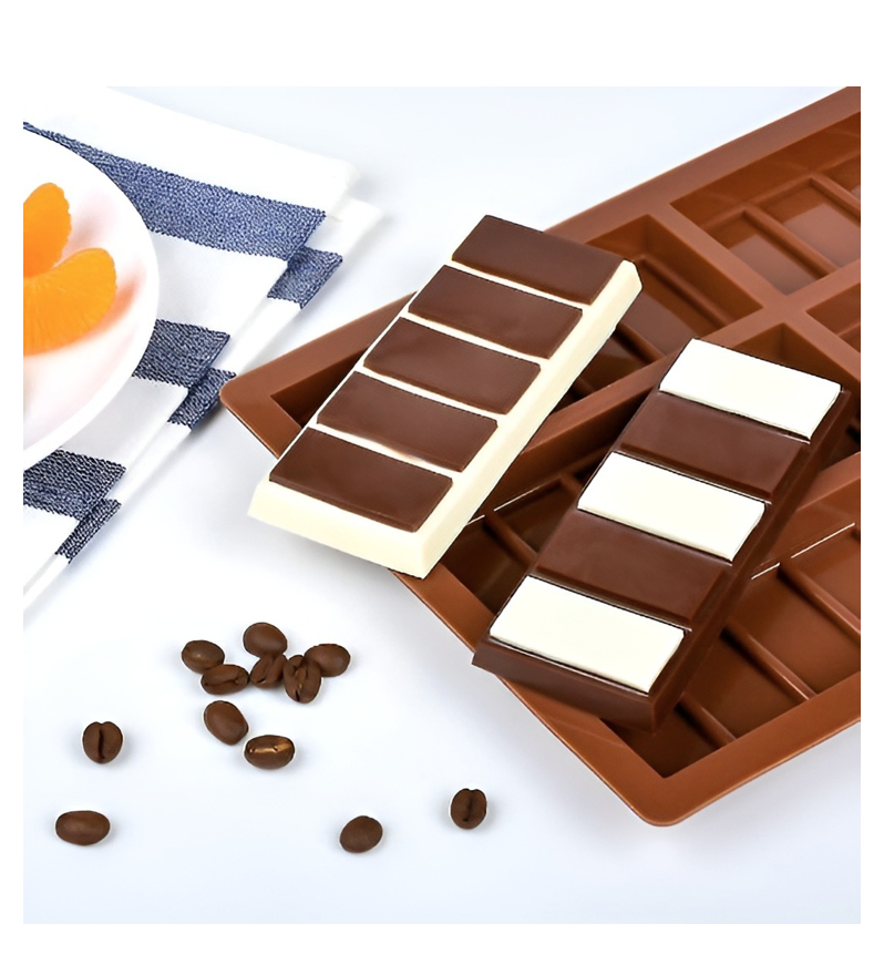 MOLDES DE CHOCOLATE RECTANGULAR TABLETA BARRA DE SILICONA 6 BAR COLOR MARRÓN - 1