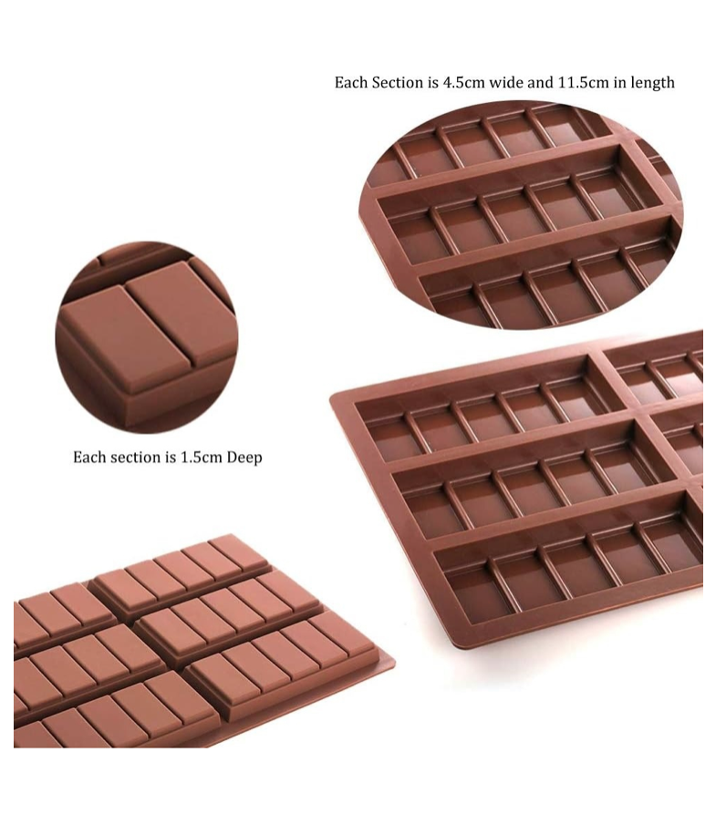 MOLDES DE CHOCOLATE RECTANGULAR TABLETA BARRA DE SILICONA 6 BAR COLOR MARRÓN - 2