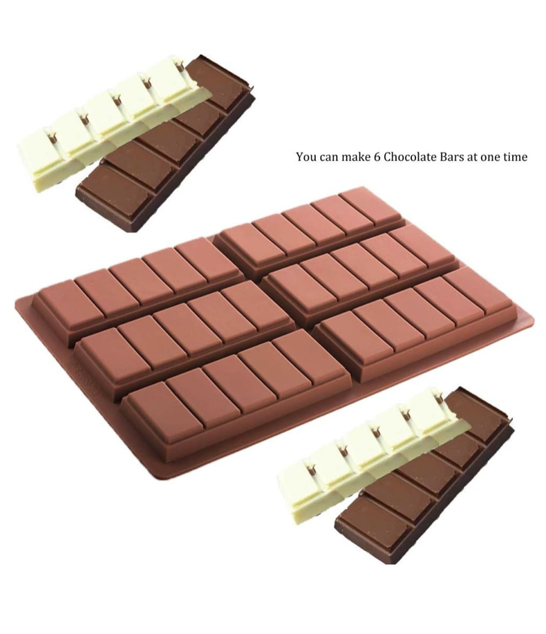 MOLDES DE CHOCOLATE RECTANGULAR TABLETA BARRA DE SILICONA 6 BAR COLOR MARRÓN - 3
