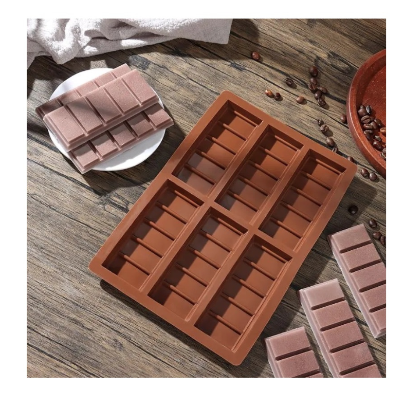 MOLDES DE CHOCOLATE RECTANGULAR TABLETA BARRA DE SILICONA 6 BAR COLOR MARRÓN - 4
