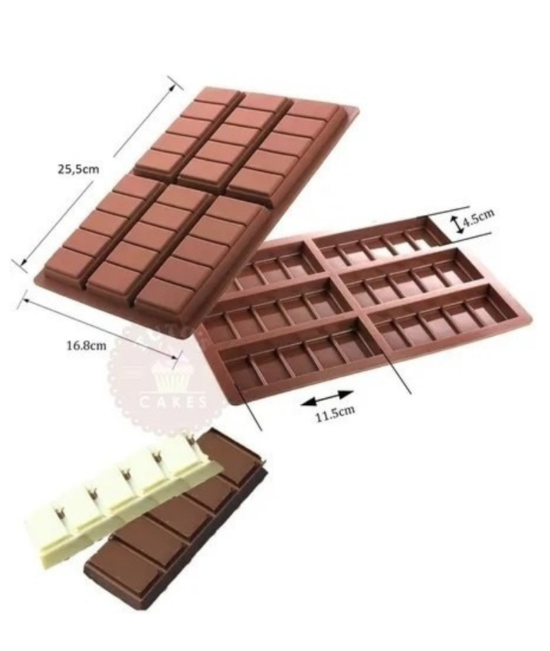 MOLDES DE CHOCOLATE RECTANGULAR TABLETA BARRA DE SILICONA 6 BAR COLOR MARRÓN - 5