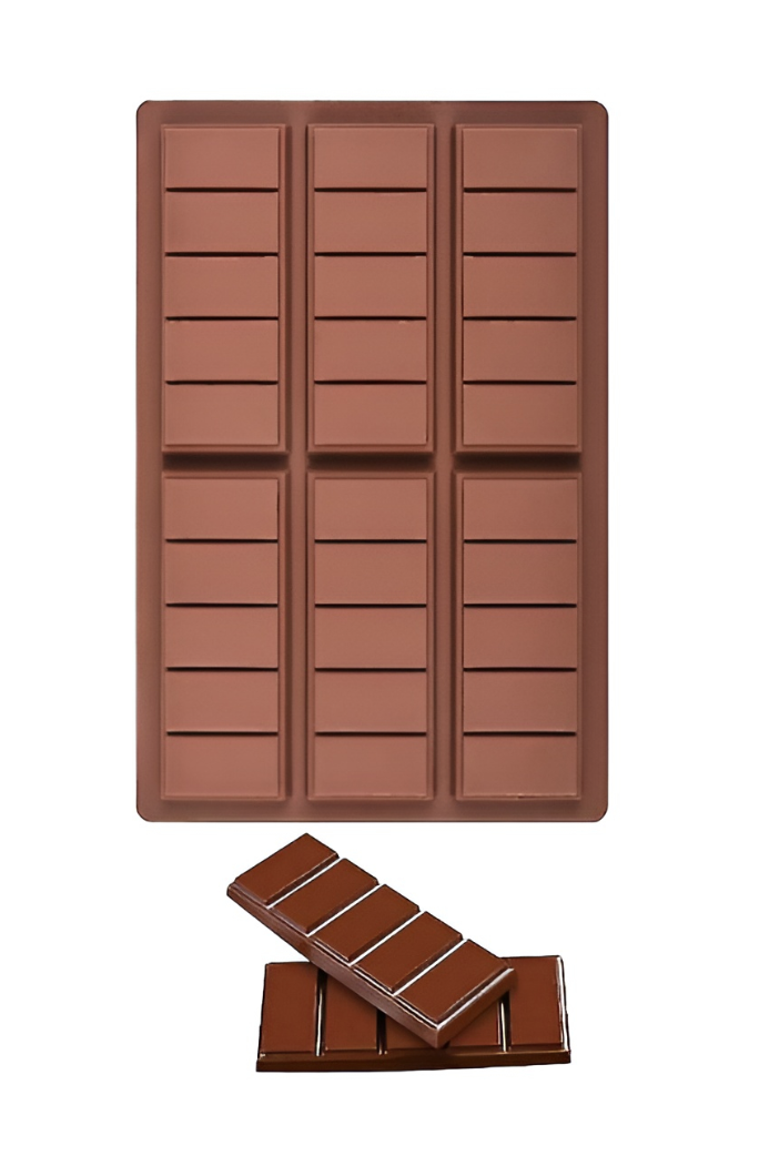 MOLDES DE CHOCOLATE RECTANGULAR TABLETA BARRA DE SILICONA 6 BAR COLOR MARRÓN - 6