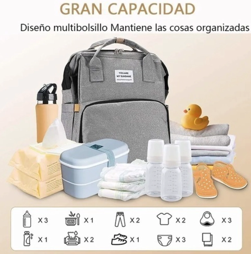 MOCHILA 3 EN 1 PAÑALERA CUNA Y MUDADOR PORTÁTIL PARA BEBÉS - 3