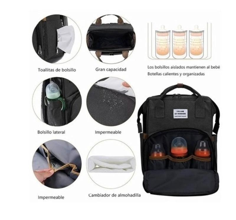 MOCHILA 3 EN 1 PAÑALERA CUNA Y MUDADOR PORTÁTIL PARA BEBÉS - 4