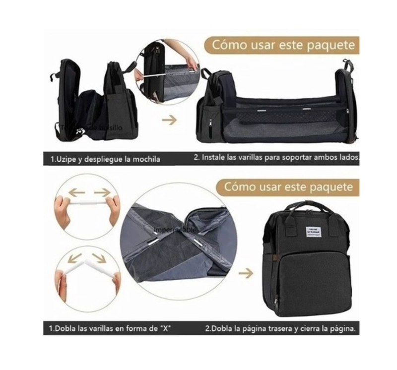 MOCHILA 3 EN 1 PAÑALERA CUNA Y MUDADOR PORTÁTIL PARA BEBÉS - 6