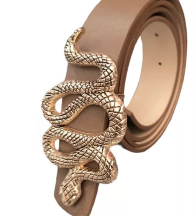 CINTURÓN RIQUI CAFE MUJER HEBILLA SERPIENTE DORADA - 2
