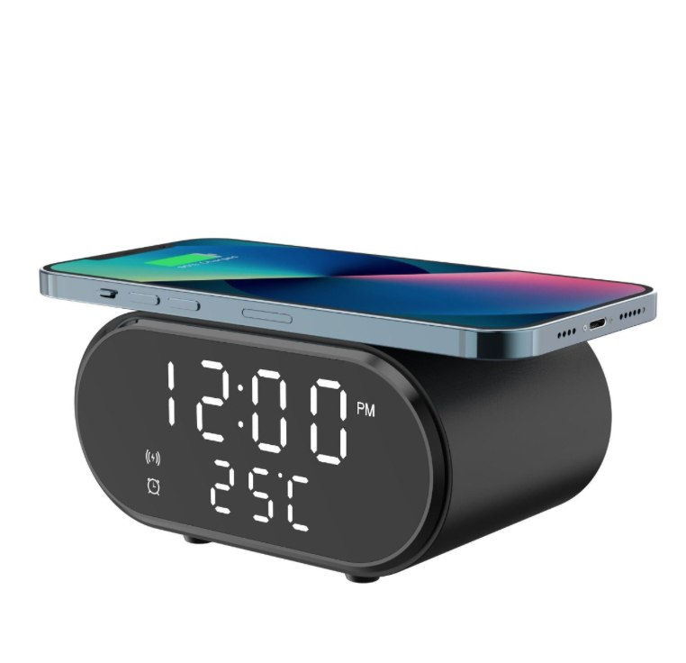 RELOJ DESPERTADOR CARGADOR INALÁMBRICO TERMÓMETRO RAPIDA COLOR NEGRO - 240162 - 1