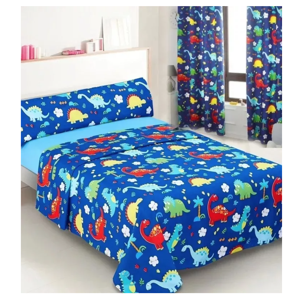 SÁBANAS RIQUI 1.5 PLAZAS AZUL INFANTILES NIÑOS Y NIÑAS DINOSAURIOS - 2