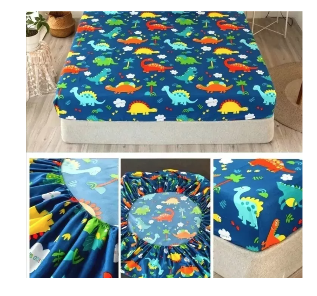 SÁBANAS RIQUI 1.5 PLAZAS AZUL INFANTILES NIÑOS Y NIÑAS DINOSAURIOS - 3