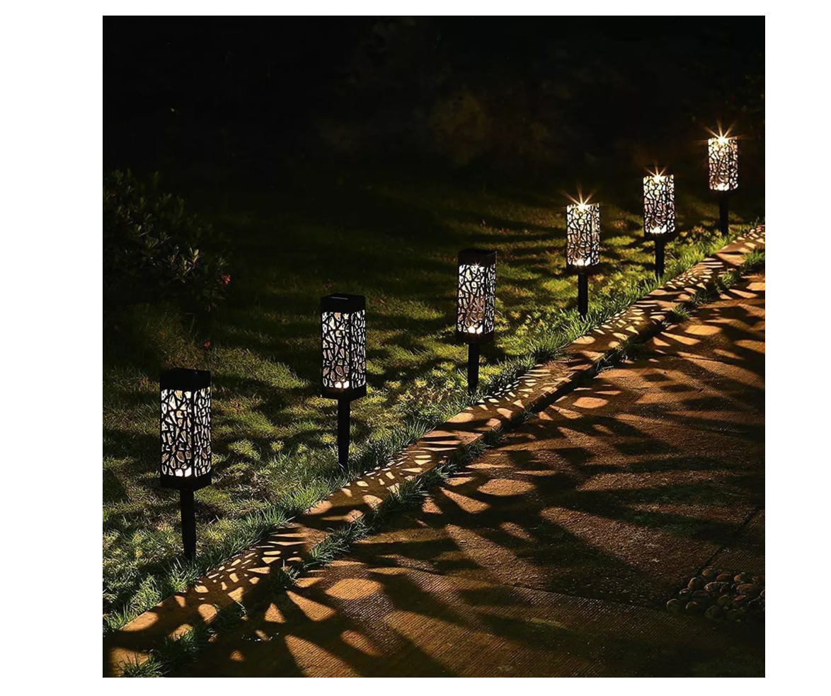 PACK X8 FOCOS LUCES SOLARES ESTACAS TALLADO JARDÍN EXTERIOR - 3