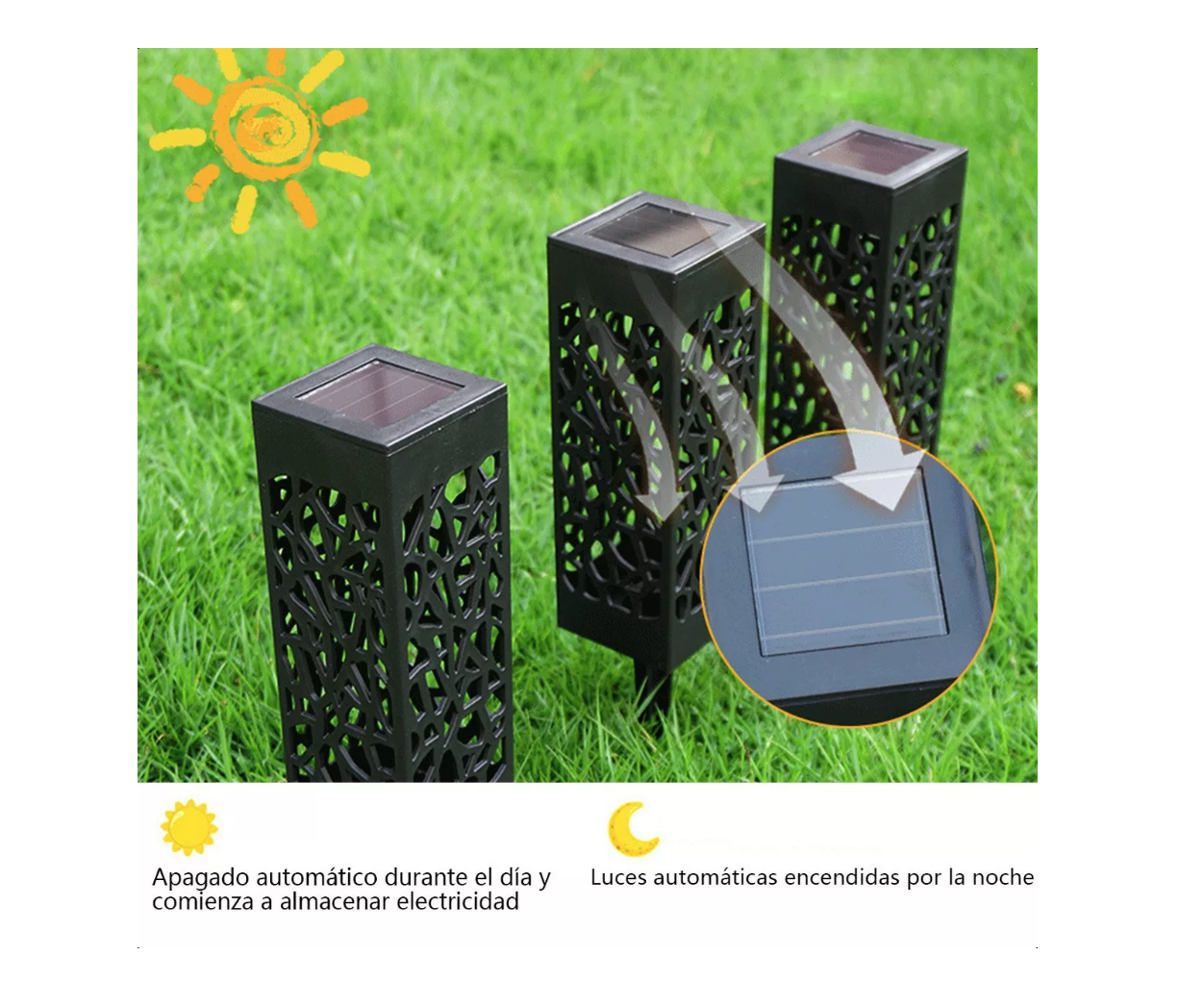 PACK X8 FOCOS LUCES SOLARES ESTACAS TALLADO JARDÍN EXTERIOR - 5