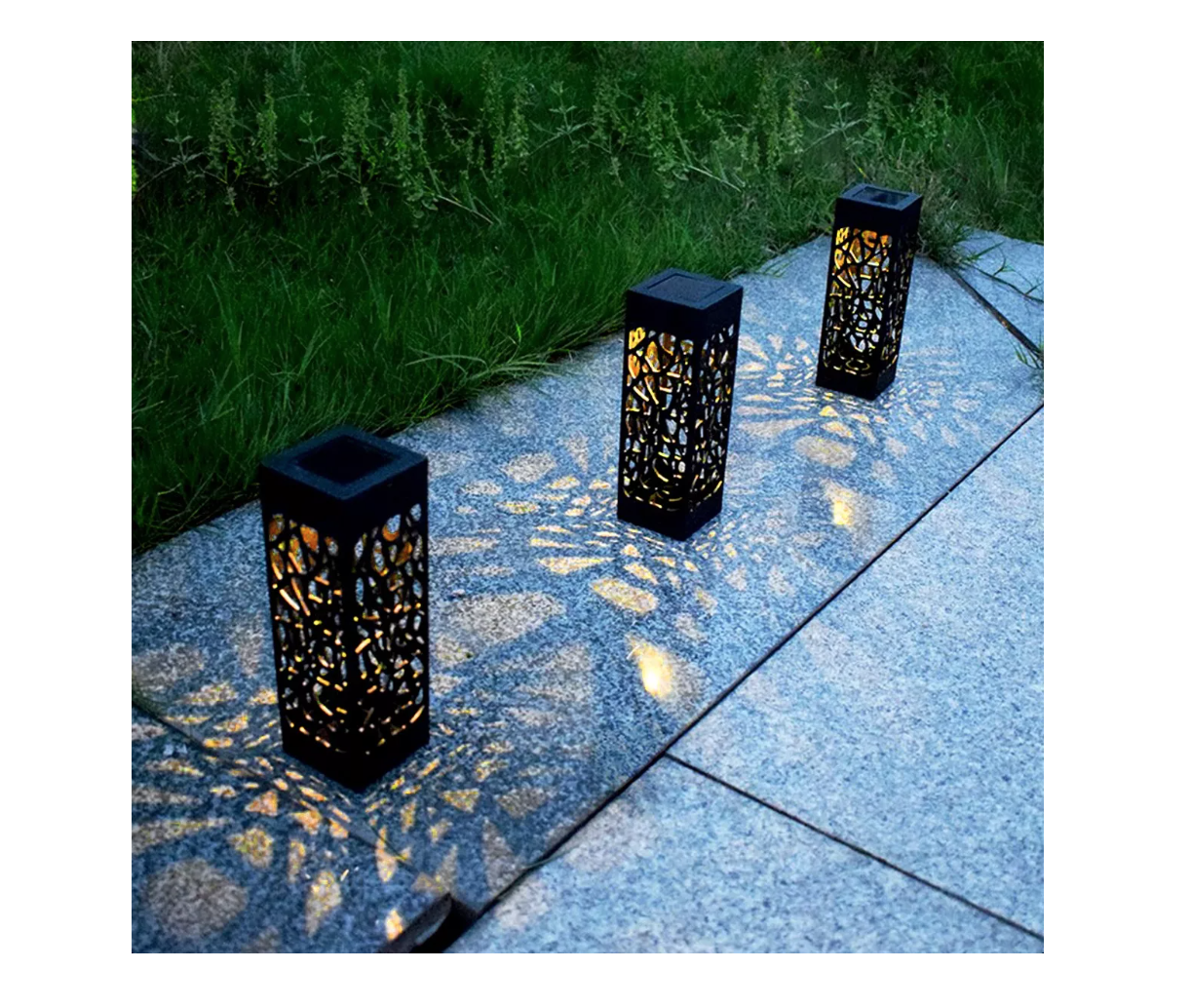 PACK X8 FOCOS LUCES SOLARES ESTACAS TALLADO JARDÍN EXTERIOR - 7