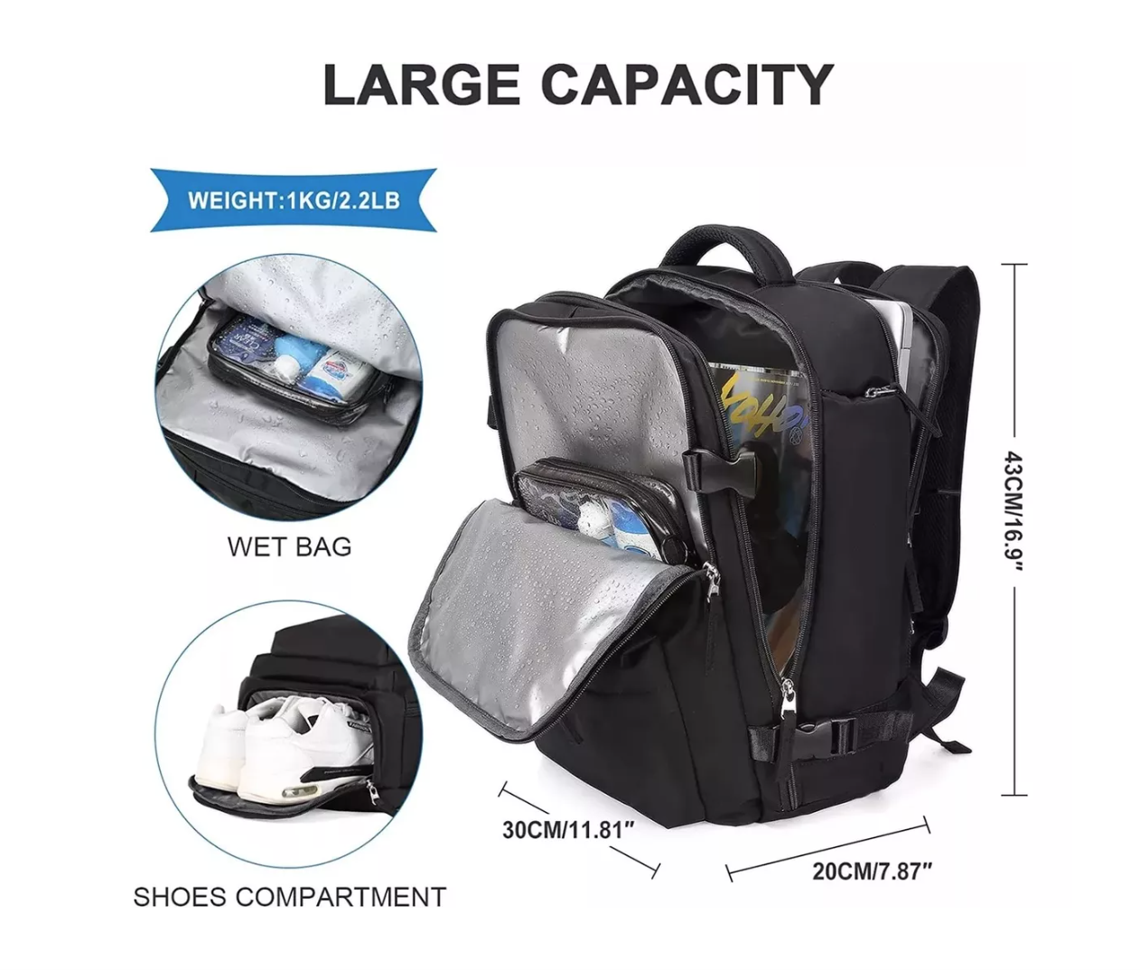 MOCHILA DE SENDERISMO IMPERMEABLE DE VIAJE GRANDE CON INTERF - 7