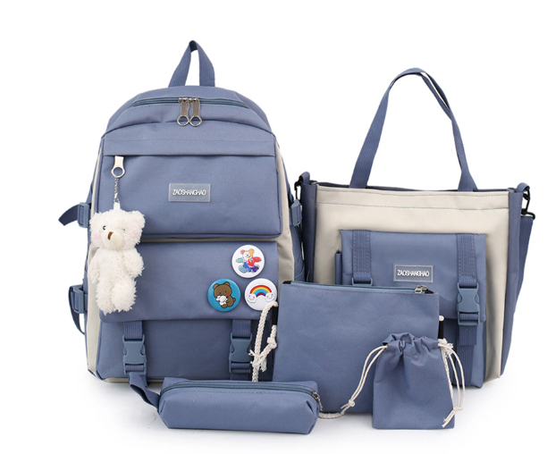 MOCHILA ESCOLAR VIAJE ESTILO COREANO 5 PIEZAS KIT - 1