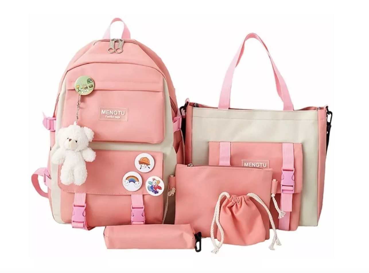 MOCHILA ESCOLAR VIAJE ESTILO COREANO 5 PIEZAS KIT - 1