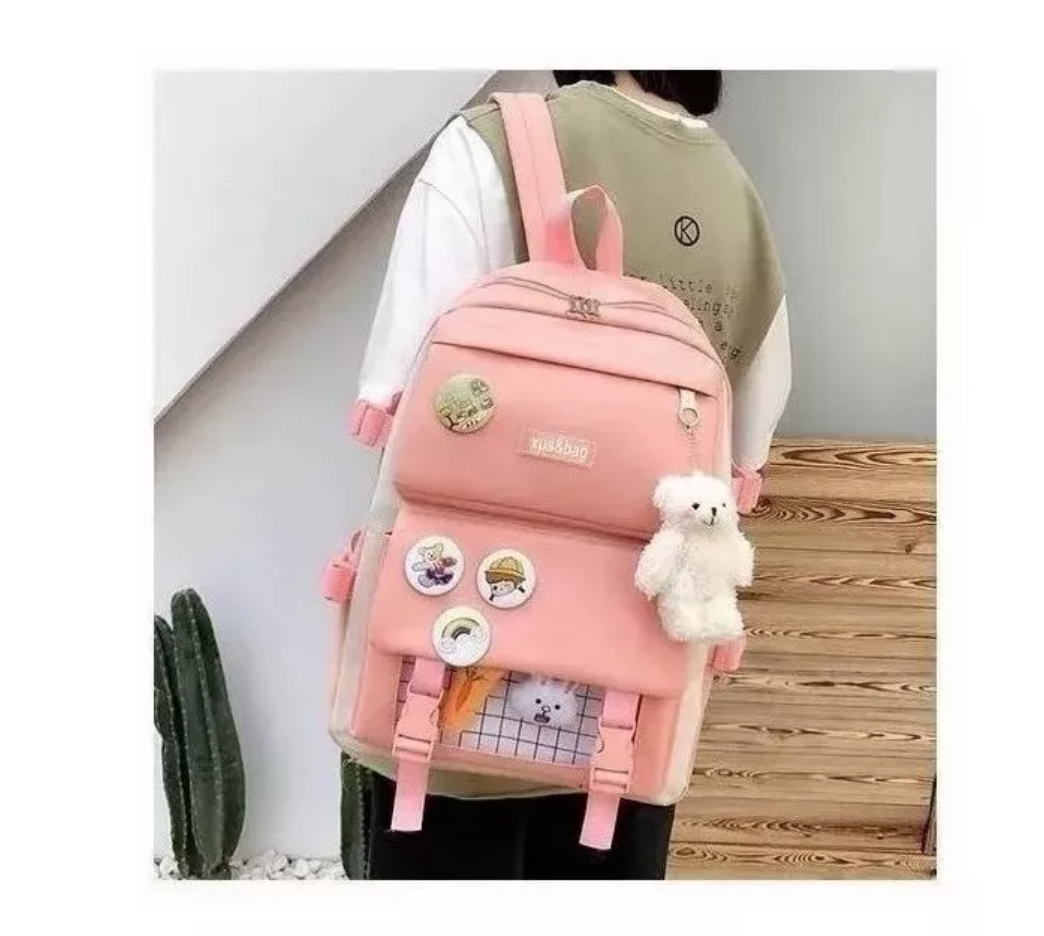 MOCHILA ESCOLAR VIAJE ESTILO COREANO 5 PIEZAS KIT - 2