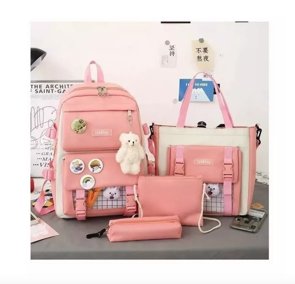 MOCHILA ESCOLAR VIAJE ESTILO COREANO 5 PIEZAS KIT - 3