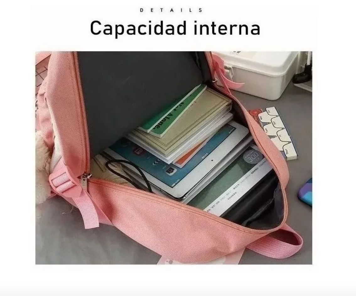 MOCHILA ESCOLAR VIAJE ESTILO COREANO 5 PIEZAS KIT - 5