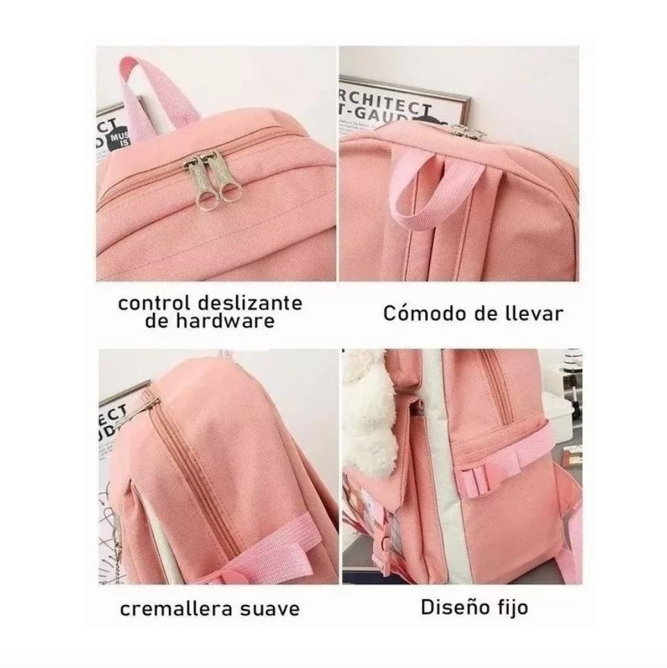 MOCHILA ESCOLAR VIAJE ESTILO COREANO 5 PIEZAS KIT - 7