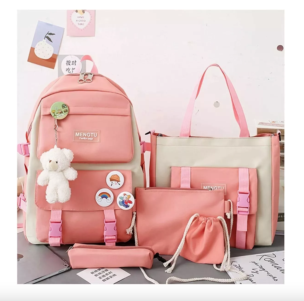 MOCHILA ESCOLAR VIAJE ESTILO COREANO 5 PIEZAS KIT - 8
