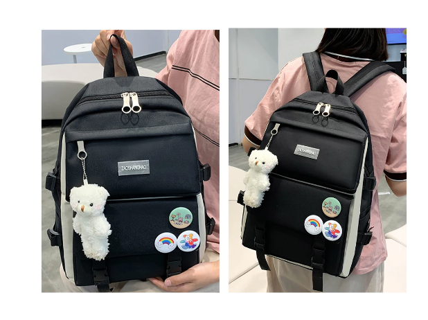 MOCHILA ESCOLAR VIAJE ESTILO COREANO 5 PIEZAS KIT - 3