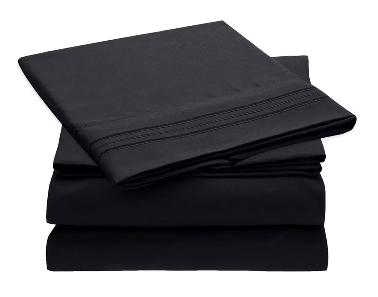 SÁBANAS RIQUI HOTEL 1.5 PLAZAS MICROFIBRA NEGRO BORDADA 1800 ULTRA SUAVE + FUNDA VARIAS MEDIDAS - 1