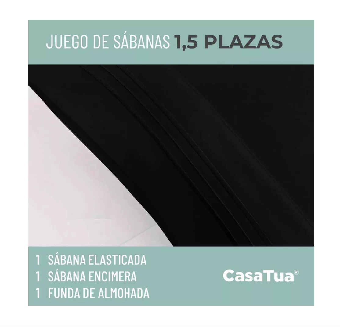 SÁBANAS RIQUI HOTEL 1.5 PLAZAS MICROFIBRA NEGRO BORDADA 1800 ULTRA SUAVE + FUNDA VARIAS MEDIDAS - 2