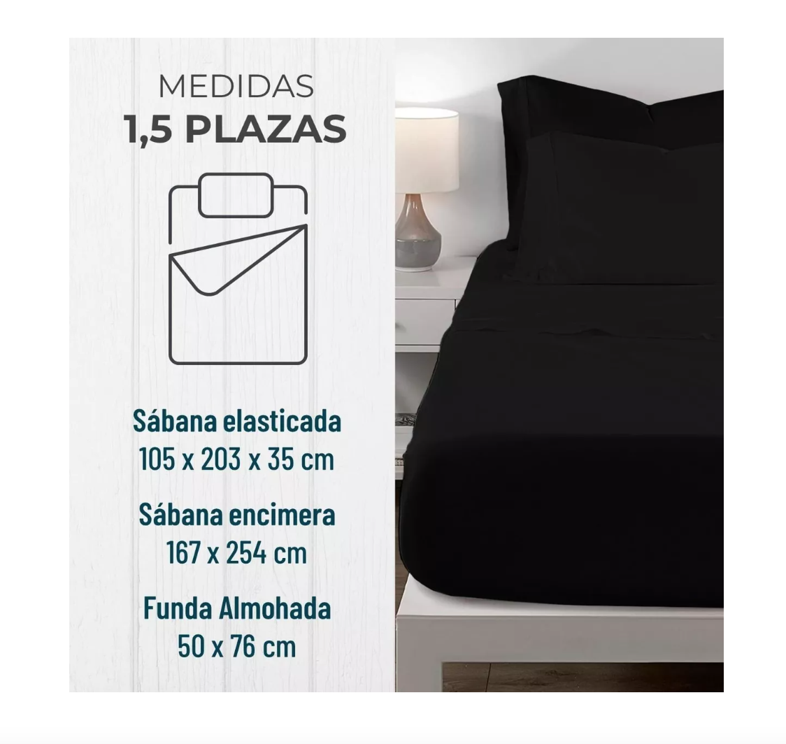SÁBANAS RIQUI HOTEL 1.5 PLAZAS MICROFIBRA NEGRO BORDADA 1800 ULTRA SUAVE + FUNDA VARIAS MEDIDAS - 3