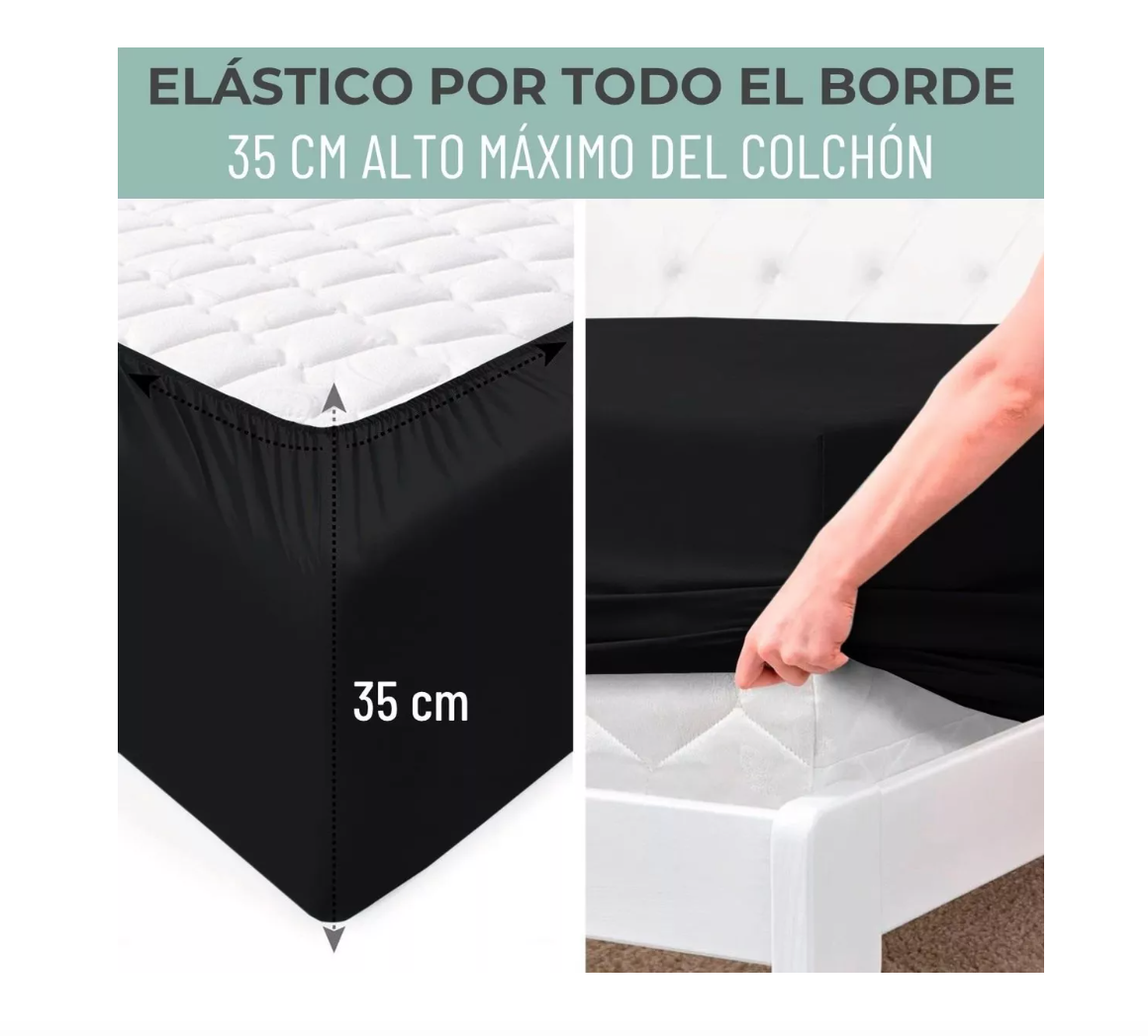 SÁBANAS RIQUI HOTEL 1.5 PLAZAS MICROFIBRA NEGRO BORDADA 1800 ULTRA SUAVE + FUNDA VARIAS MEDIDAS - 5