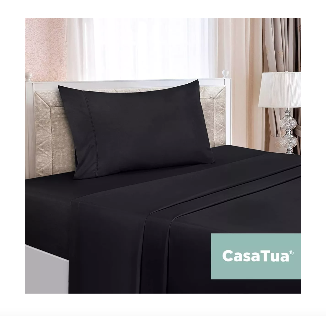 SÁBANAS RIQUI HOTEL 1.5 PLAZAS MICROFIBRA NEGRO BORDADA 1800 ULTRA SUAVE + FUNDA VARIAS MEDIDAS - 6