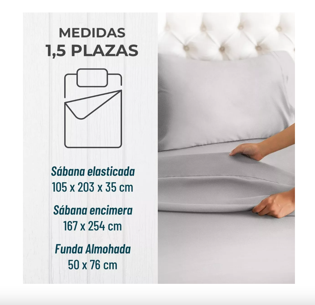 SÁBANAS RIQUI HOTEL 1.5 PLAZAS MICROFIBRA GRIS BORDADA 1800 ULTRA SUAVE + FUNDA VARIAS MEDIDAS - 3