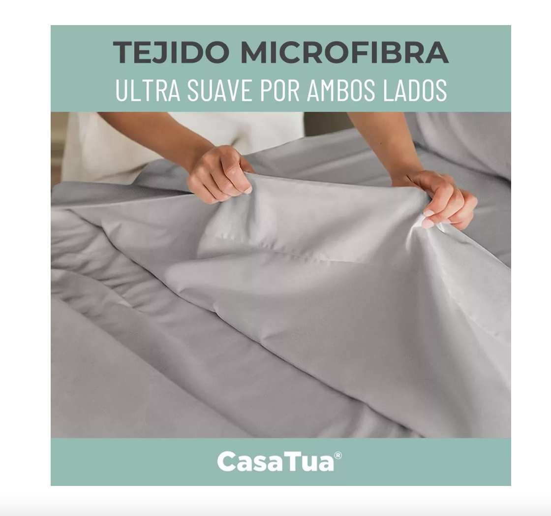 SÁBANAS RIQUI HOTEL 1.5 PLAZAS MICROFIBRA GRIS BORDADA 1800 ULTRA SUAVE + FUNDA VARIAS MEDIDAS - 4