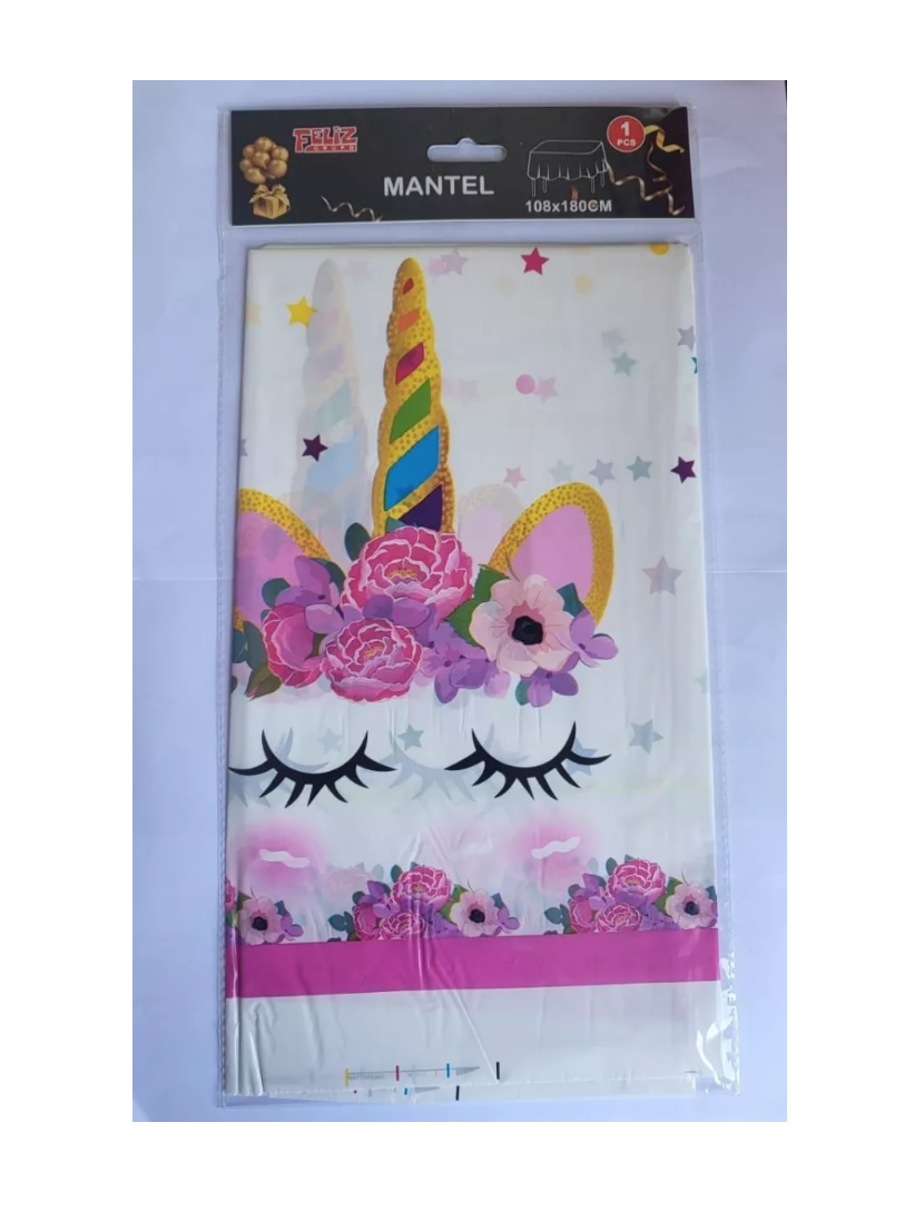 MANTEL CUMPLEAÑOS DISEÑO DE UNICORNIO 108X180 CM - 2